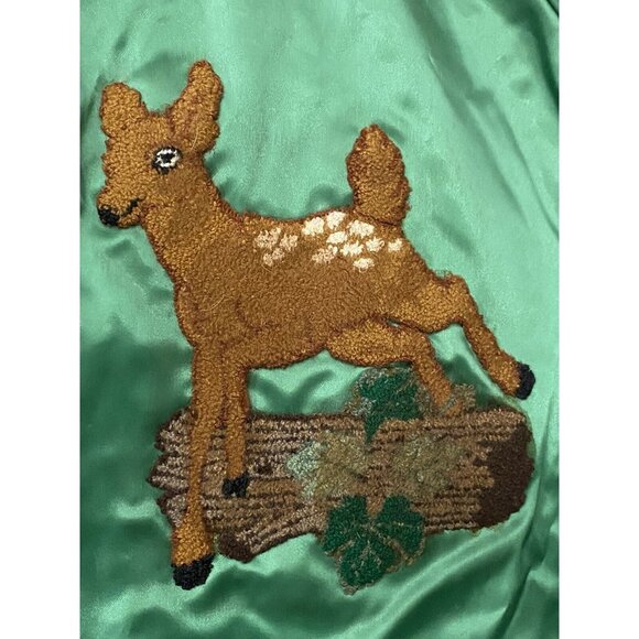 Vintage Green Nylon Varsity Jacket Evelyn Letterman Style Deer Patch Design L - Picture 7 of 7